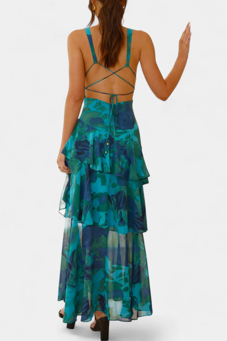Domenica V-Ausschnitt Chiffonkleid mit eleganten, fließenden Lagen - Image 8