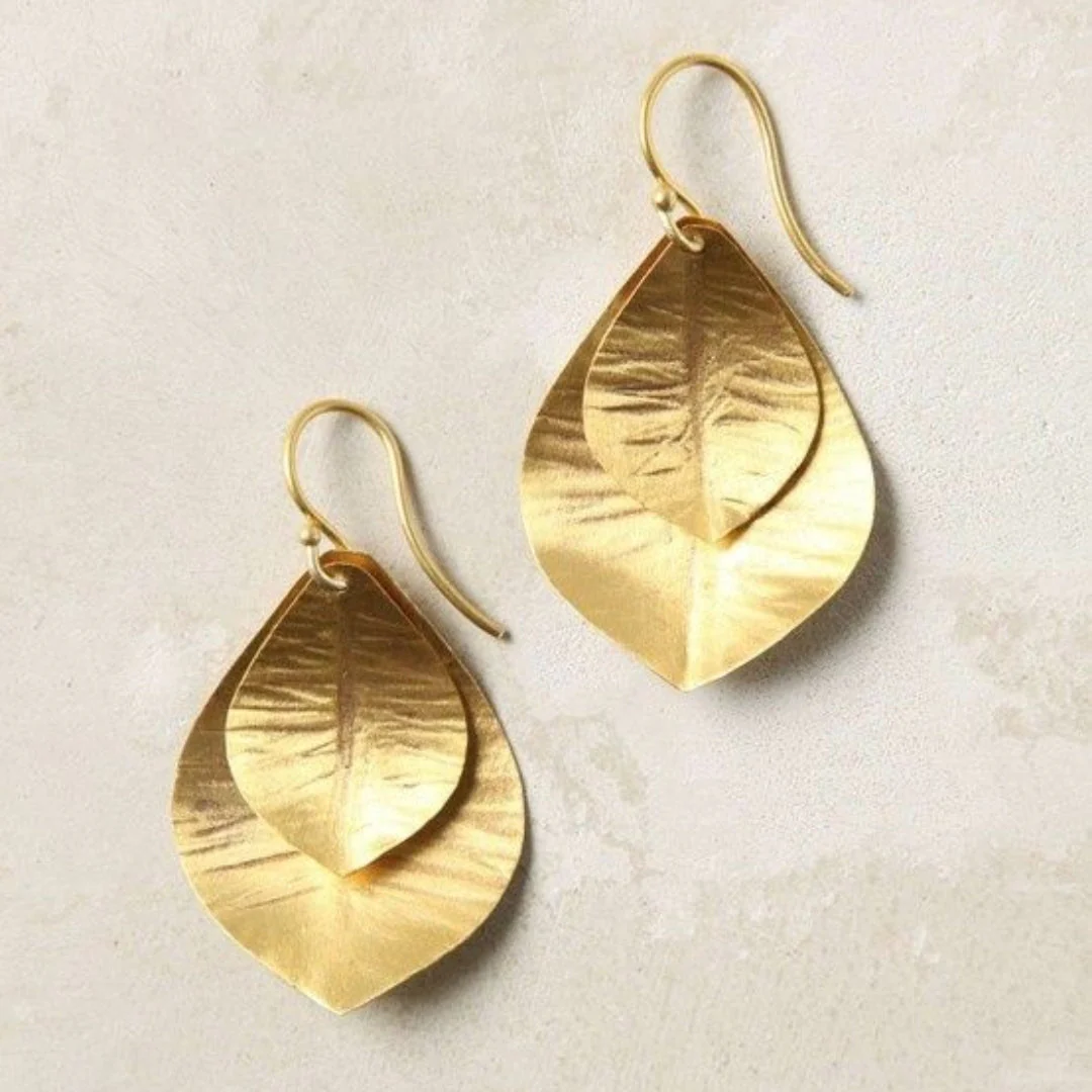 Doppelte goldene Blatt-Ohrringe Vintage