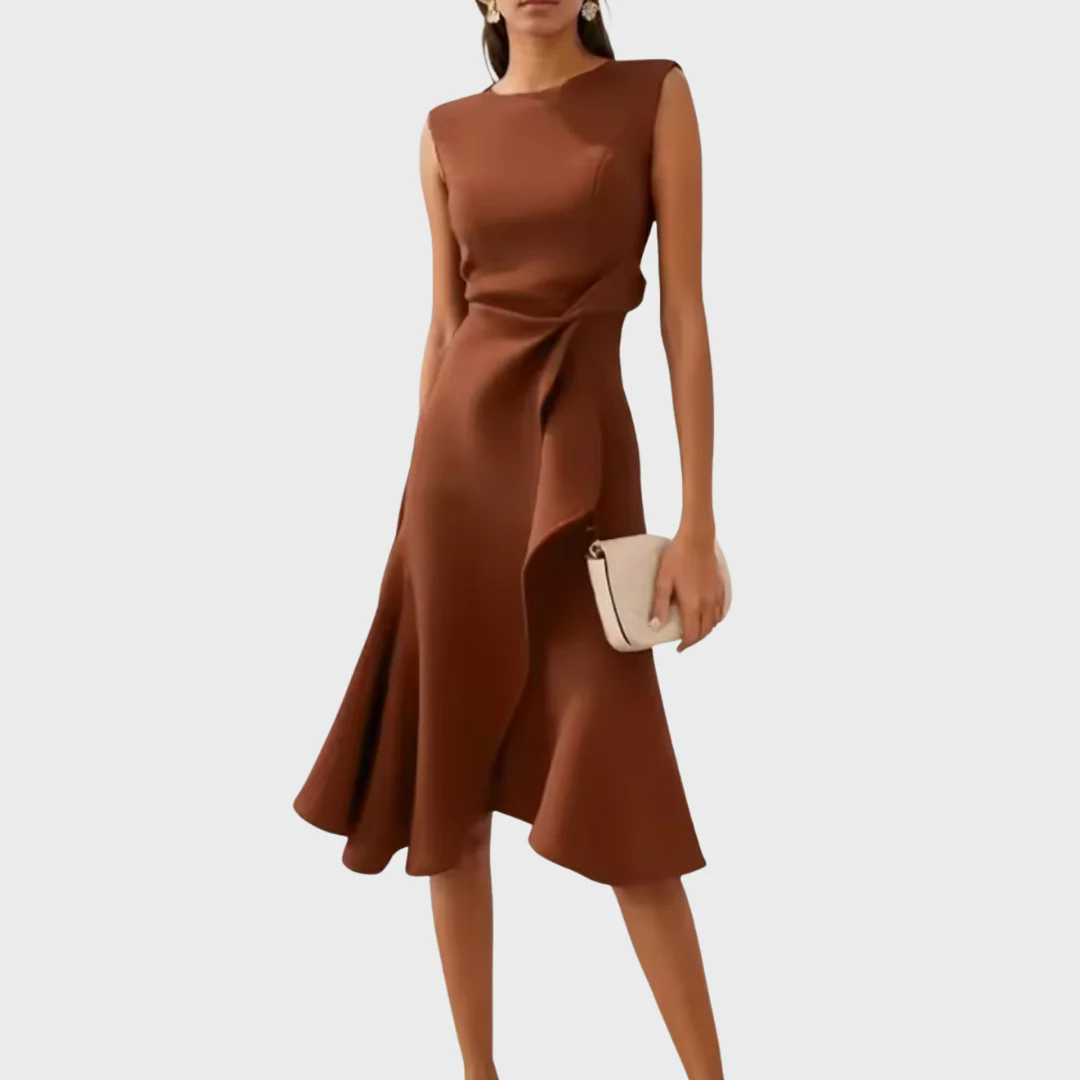 Drapiertes asymmetrisches Midikleid für Damen – Elegantes Sommerkleid - Image 9