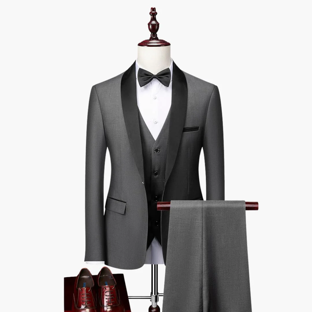 Dreiteiliger Slim-Fit-Anzug für Herren mit Sakko mit fallendem Revers - Image 3