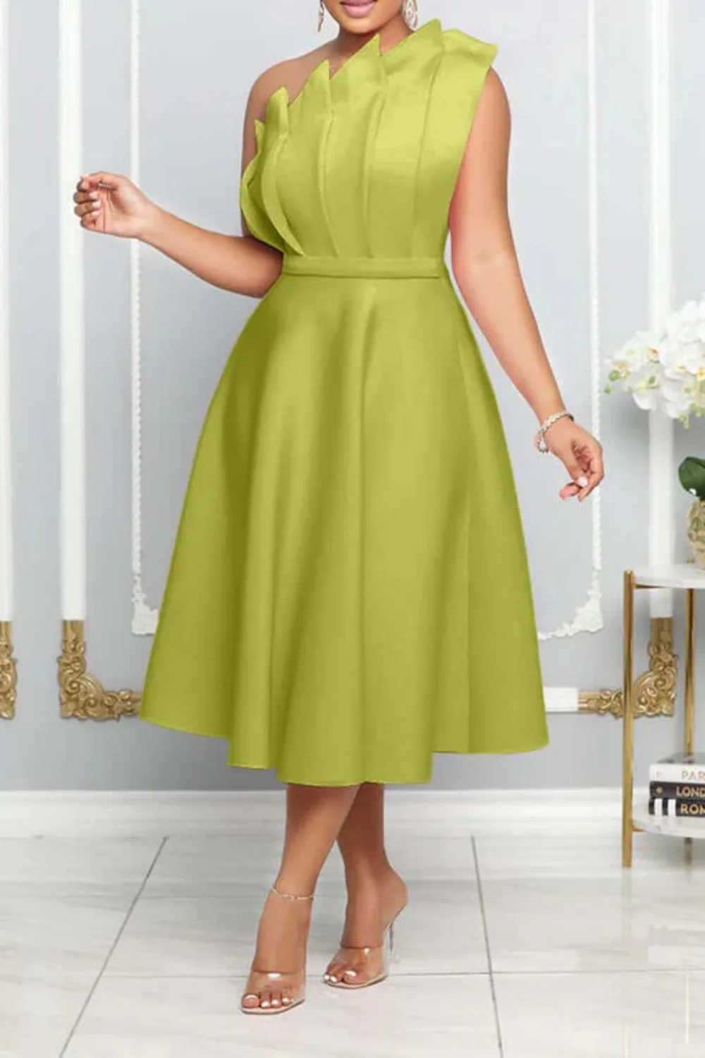 Ein-Schulter-Cocktailkleid für Damen | Midi - Image 2