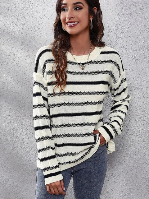 Einfarbig gestreifter Pullover - Image 7