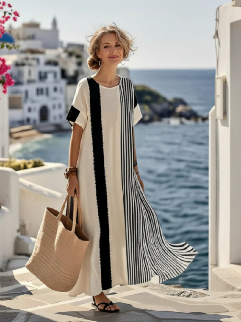 Elara | Damen Maxikleid Gestreift Rundhals Leicht - Image 3