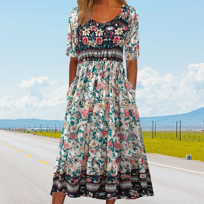 ELARA – MIDIKLEID AUS BEDRUCKTER BAUMWOLLE