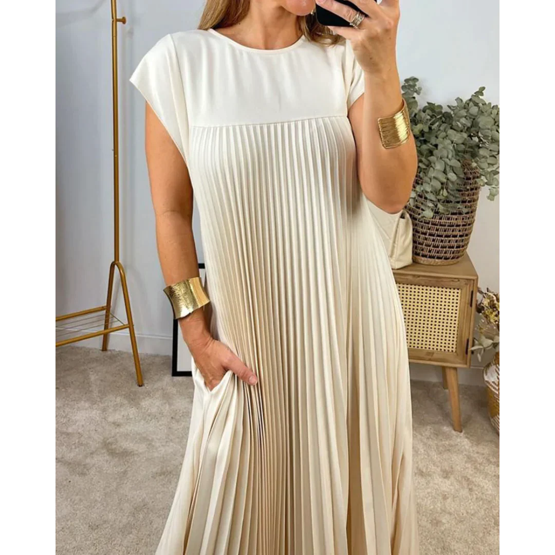 Elara Plissierter Maxikleid mit kurzen Ärmeln - Image 3