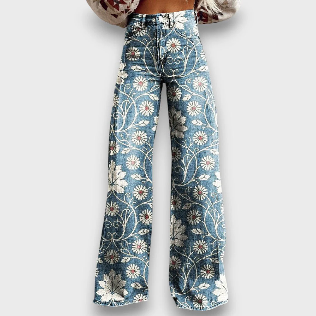 Elaya – Boho Jeans mit Blumenmuster