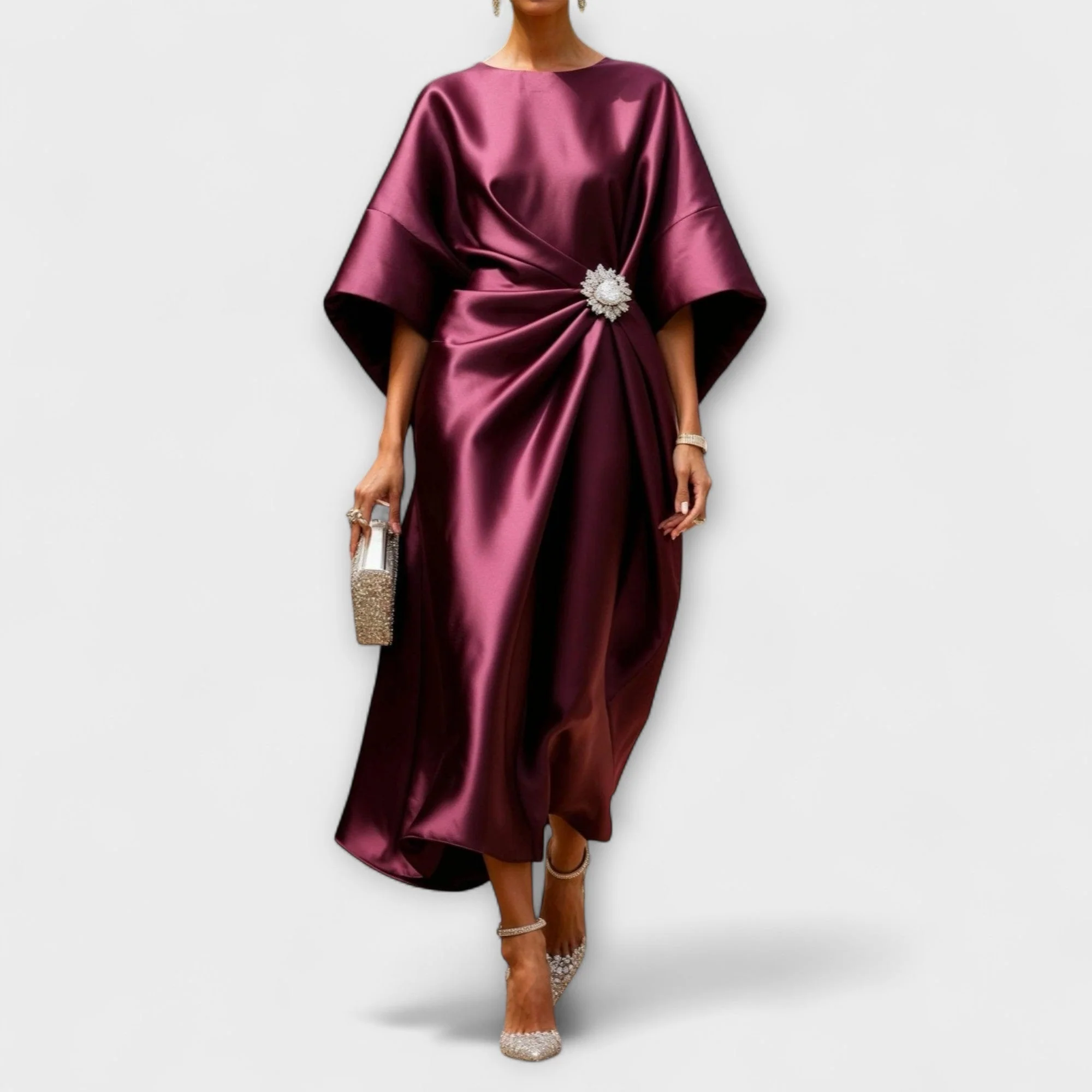 Elegant Shimmer Satin Maxi Dress - Image 3