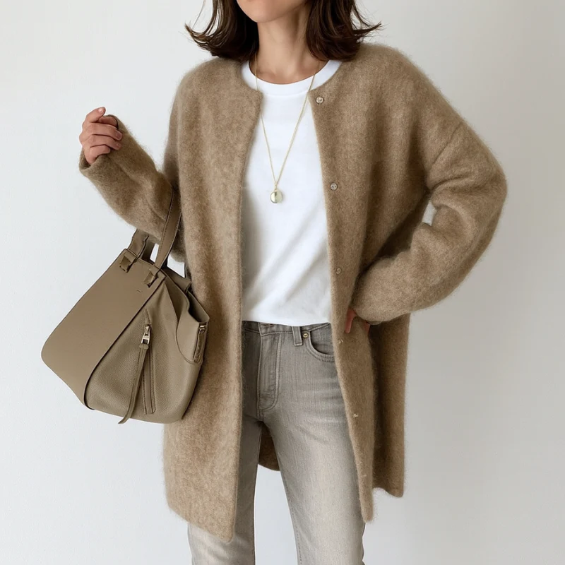 Elegante Damen Strickjacke – mit Taschen und Rundhalsausschnitt aus Acryl, lockere Passform - Image 2