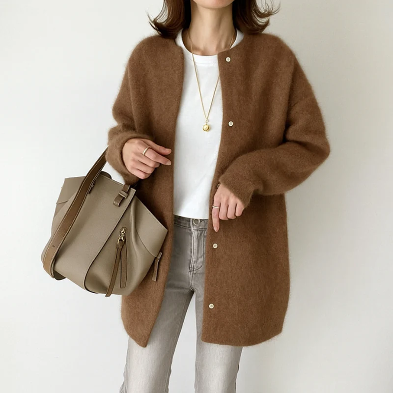 Elegante Damen Strickjacke – mit Taschen und Rundhalsausschnitt aus Acryl, lockere Passform - Image 5