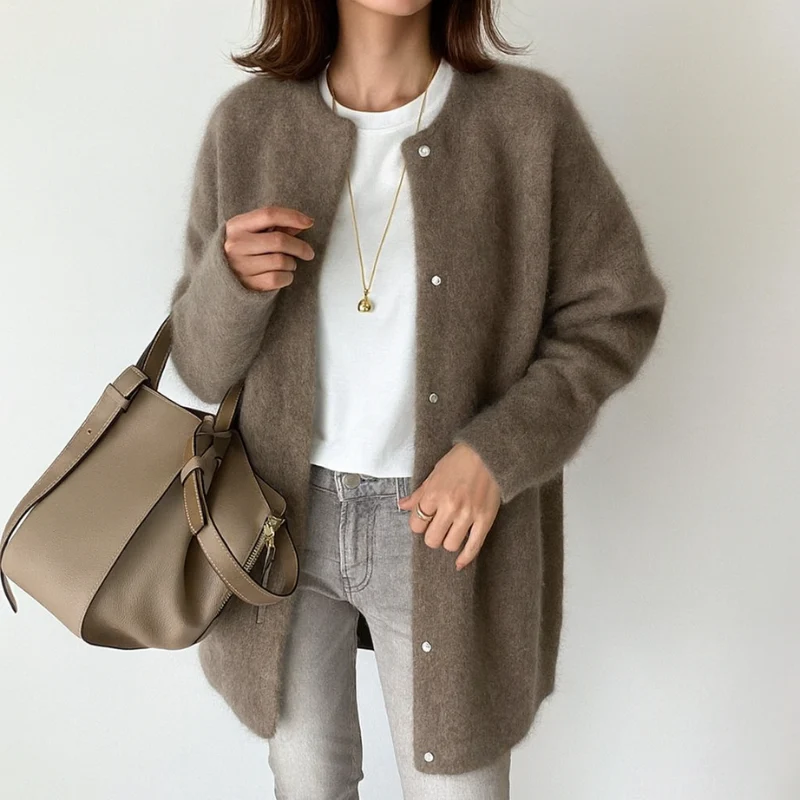 Elegante Damen Strickjacke – mit Taschen und Rundhalsausschnitt aus Acryl, lockere Passform - Image 7