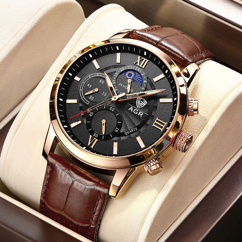 Elegante Quarzuhr mit luxuriösem Lederarmband - Image 2