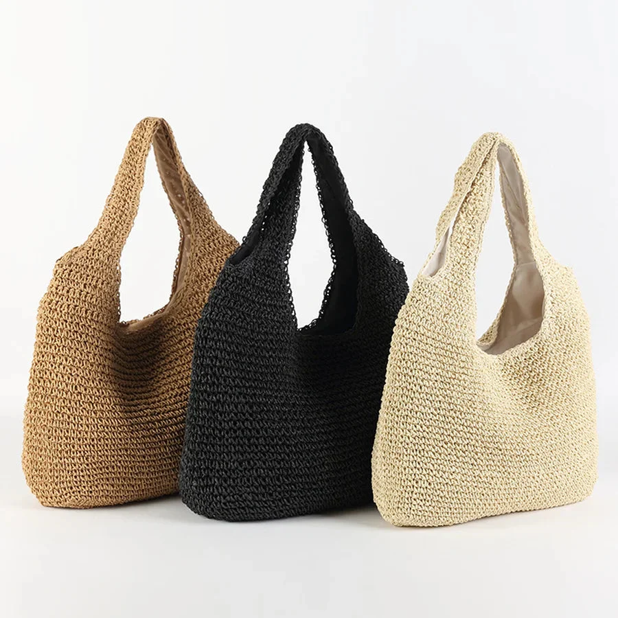 Elegante Strandtasche aus Stroh für Damen, großes Fassungsvermögen, Korbgeflecht - Image 3