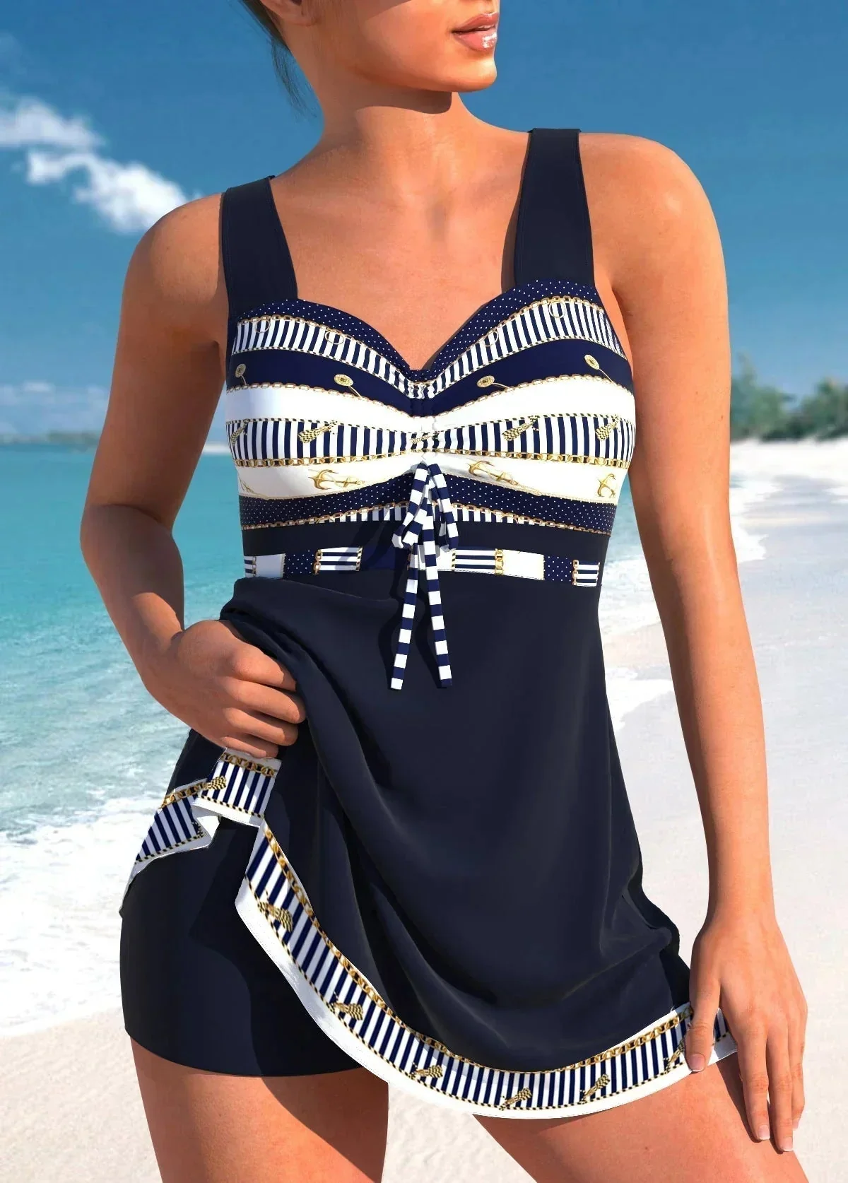 Eleganter Badeanzug Damen Zweiteilig mit Rock für Strand und Pool - Stylischer Tankini Bademode Sommer