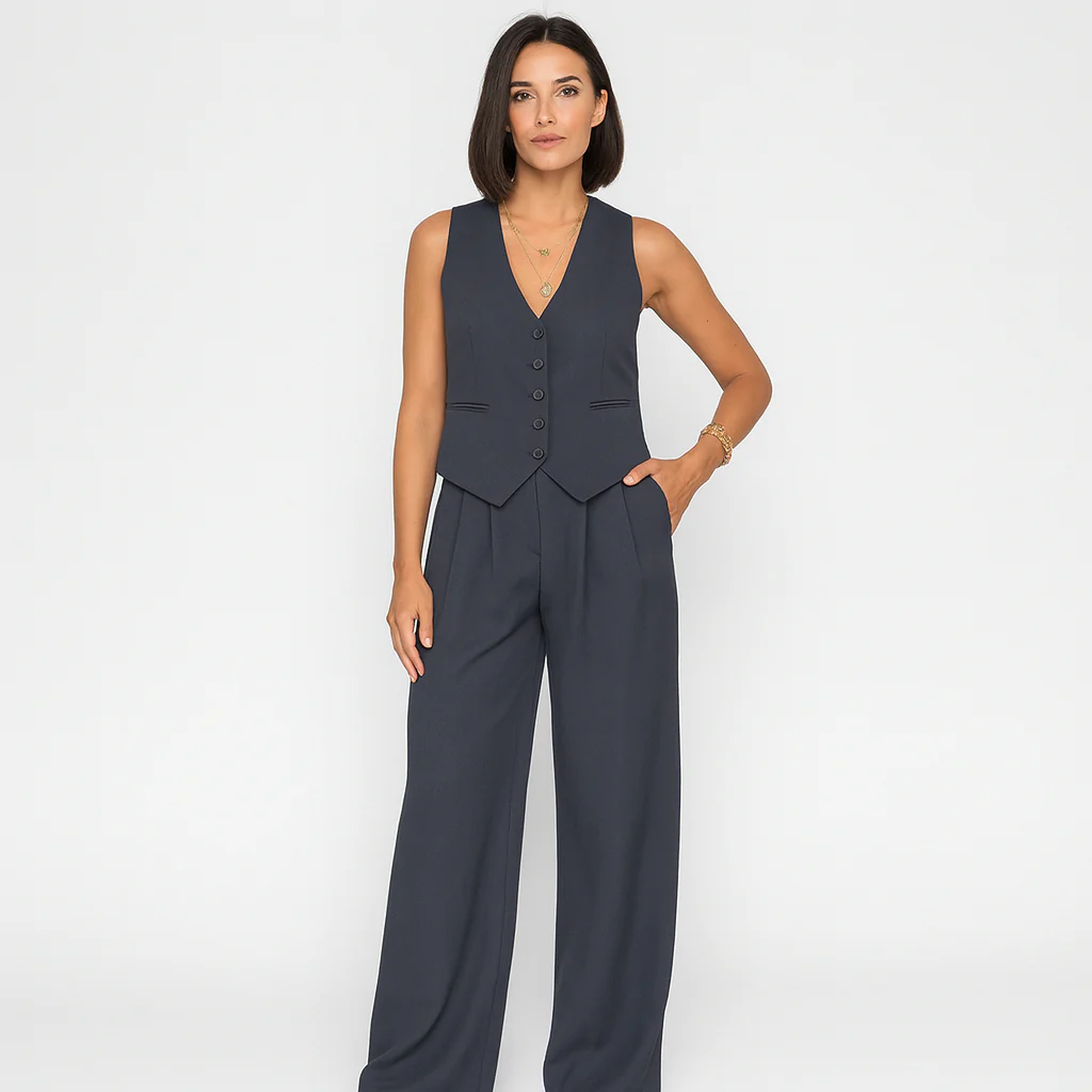 Elegantes 2-teiliges Set für Damen – Ärmelloses Top mit V-Ausschnitt und passende einfarbige Hose - Image 6