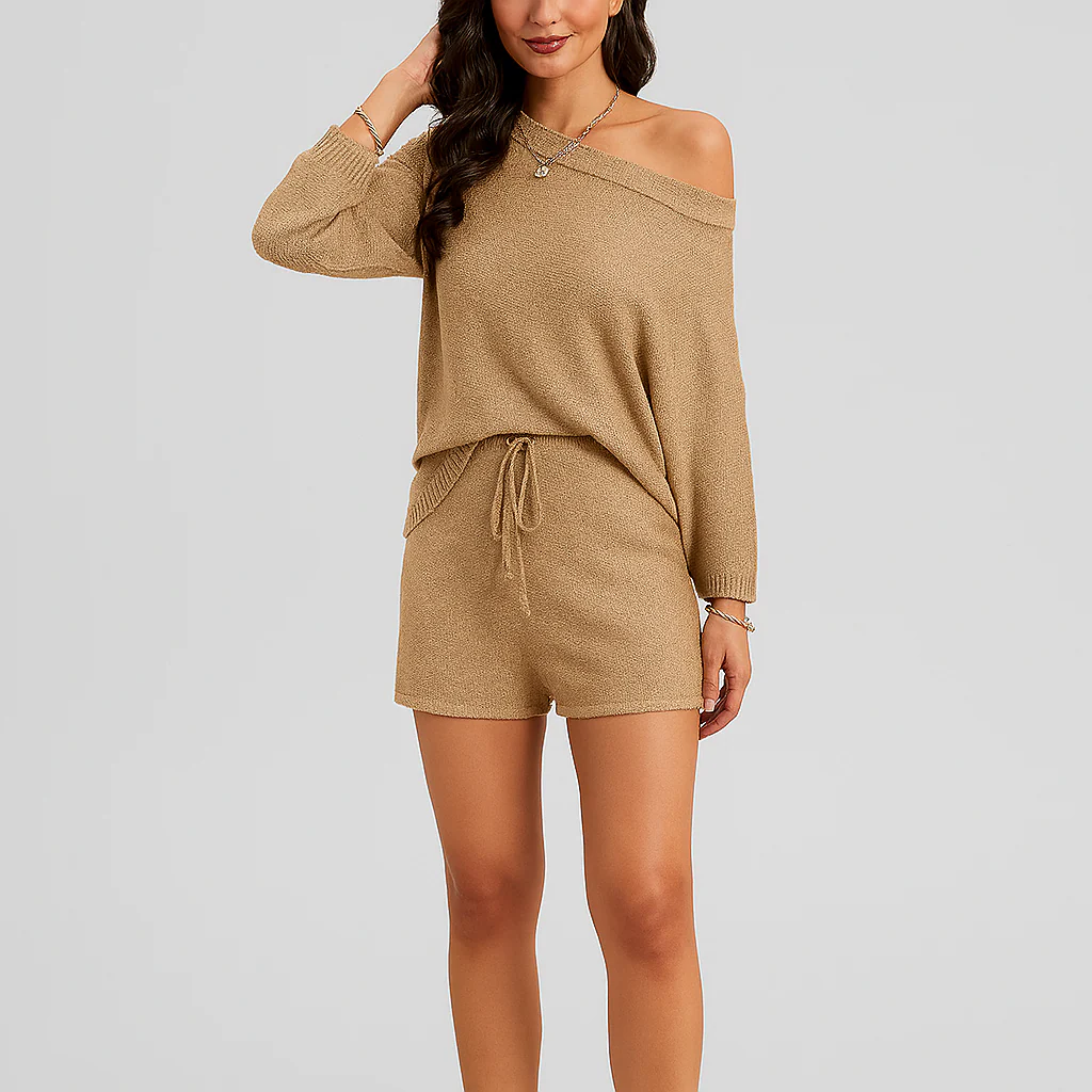 Elegantes 2-teiliges Set – Off-Shoulder-Trägertop & taillierte Shorts für Damen - Image 2