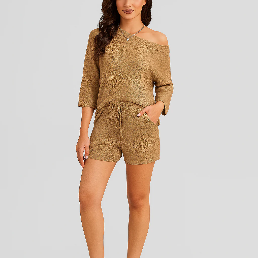 Elegantes 2-teiliges Set – Off-Shoulder-Trägertop & taillierte Shorts für Damen - Image 3