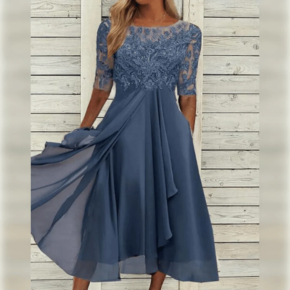 Elegantes Abendkleid mit Spitzendetails und 3/4-Ärmeln für besondere Anlässe - Image 3