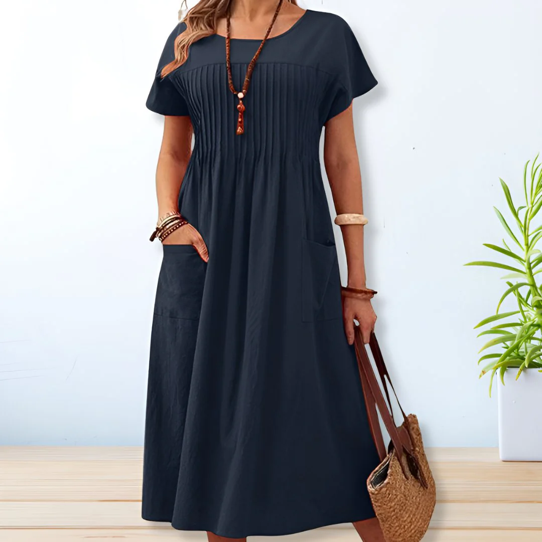 Elegantes Damen Kleid Für Den Sommer – Lässiges Mittellanges Kleid Mit Praktischen Taschen