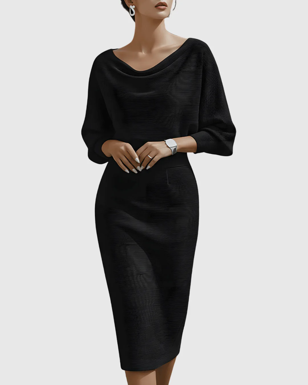 Elegantes drapiertes Midikleid mit Fledermausärmeln für Frauen - Image 8