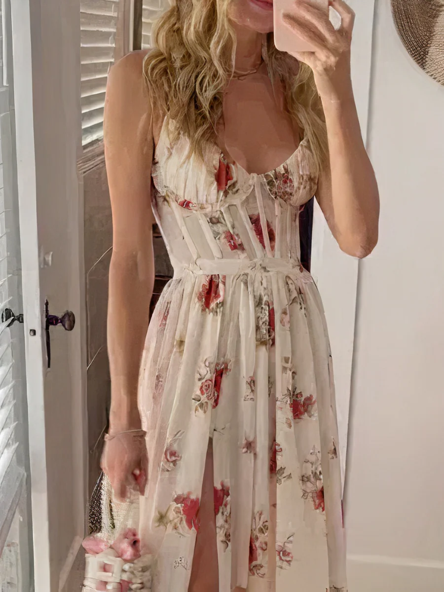 Elegantes geblümtes Korsettkleid für Damen | Maxi - Image 3