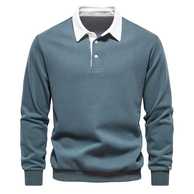 Elegantes herren langarm polo shirt mit klassischem kragen - Image 9