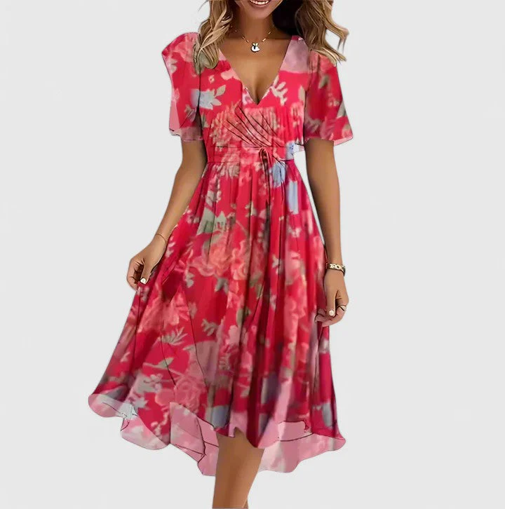 Elegantes kurzes Kleid für Frauen | Blumenmuster | Sommerkleid