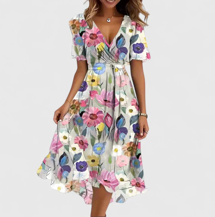 Elegantes kurzes Kleid für Frauen | Blumenmuster | Sommerkleid - Image 2