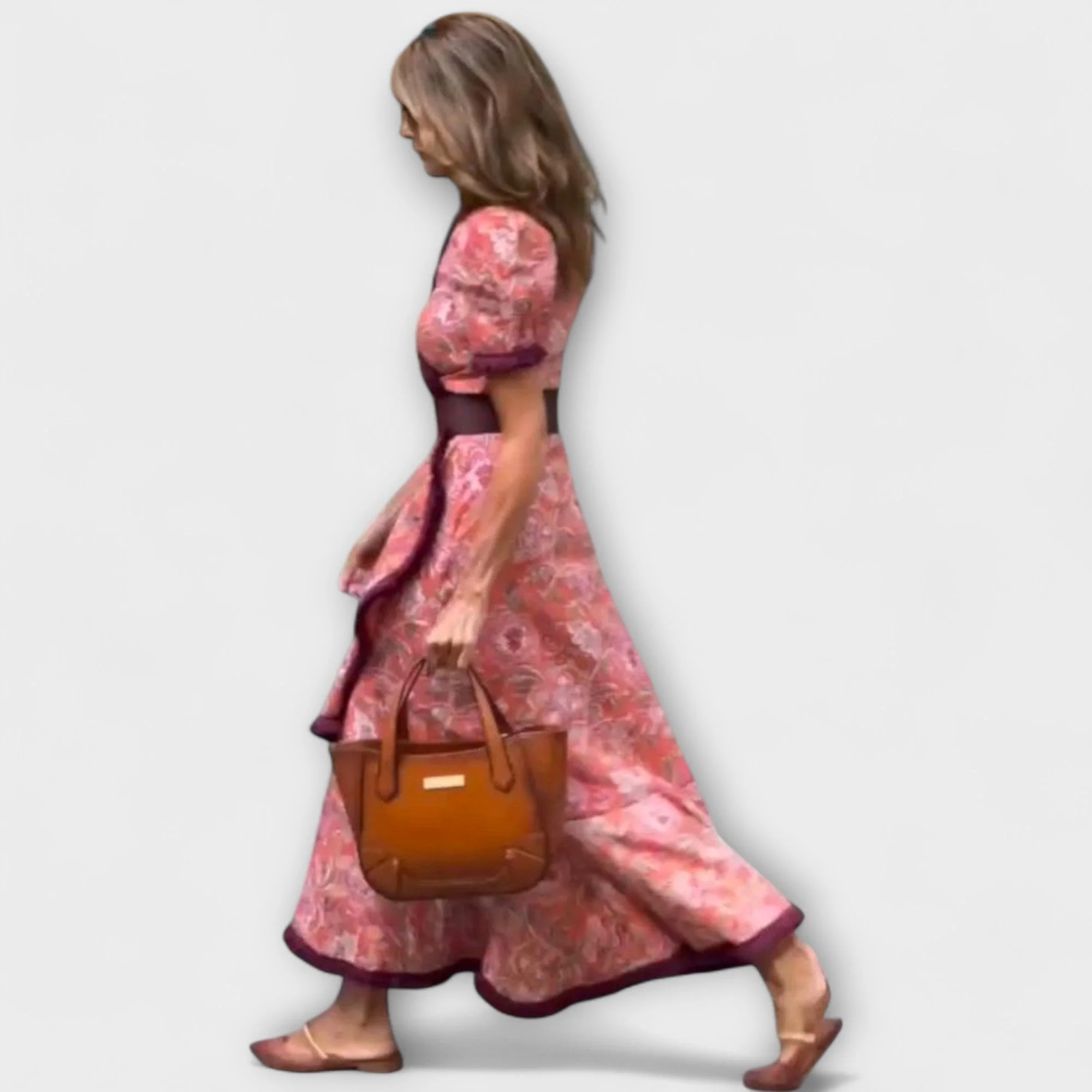 Elegantes Pinkes Maxi-Kleid mit kurzen Ärmeln - Image 3