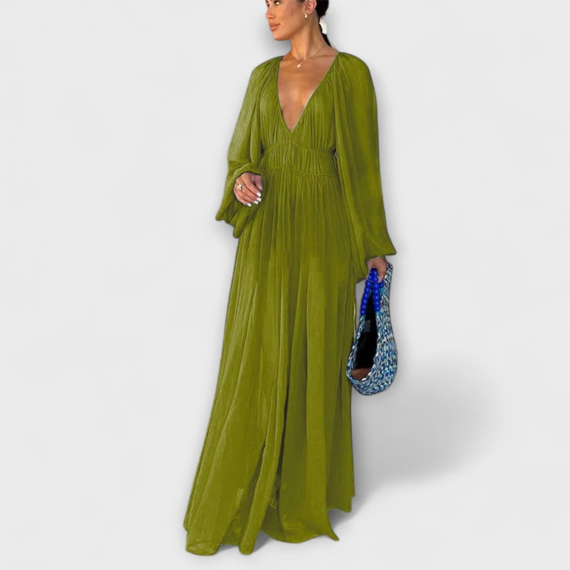 Elegantes Plissiertes Langarmkleid - Image 2