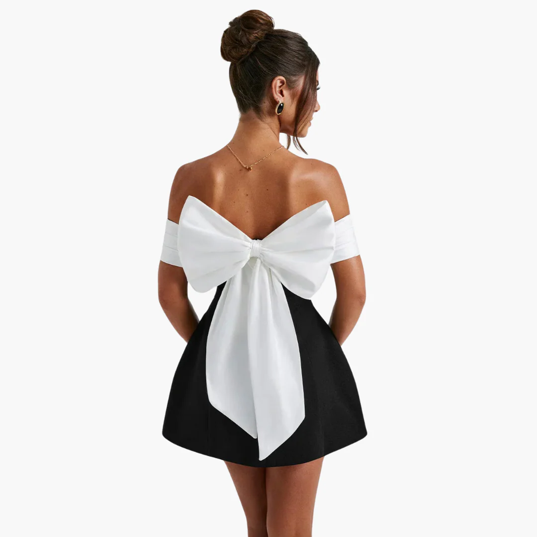 Elegantes schwarzes Kleid für Damen mit Schleifen-Detail hinten - Image 3