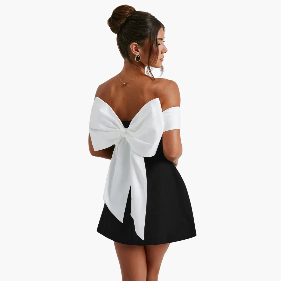 Elegantes schwarzes Kleid für Damen mit Schleifen-Detail hinten - Image 7