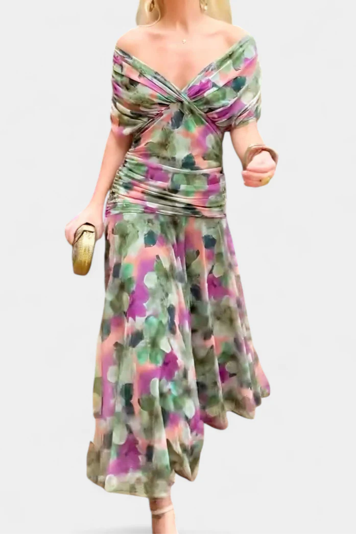 Elegantes Sommerkleid für Frauen mit V-Ausschnitt und Blumenmuster - Image 6