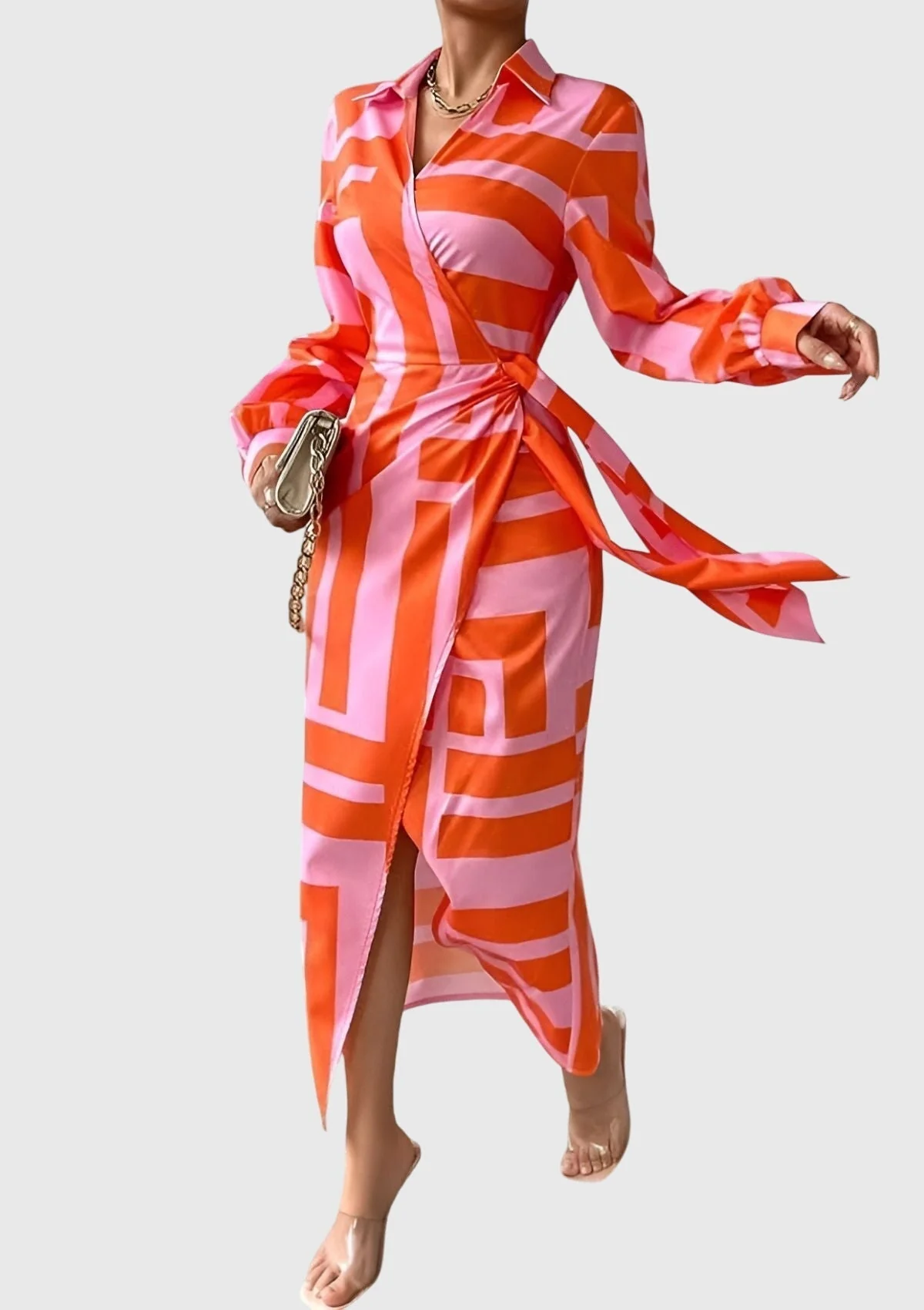 Elegantes Wickelkleid für Frauen – Stilvolles Sommerkleid mit modernem Druck