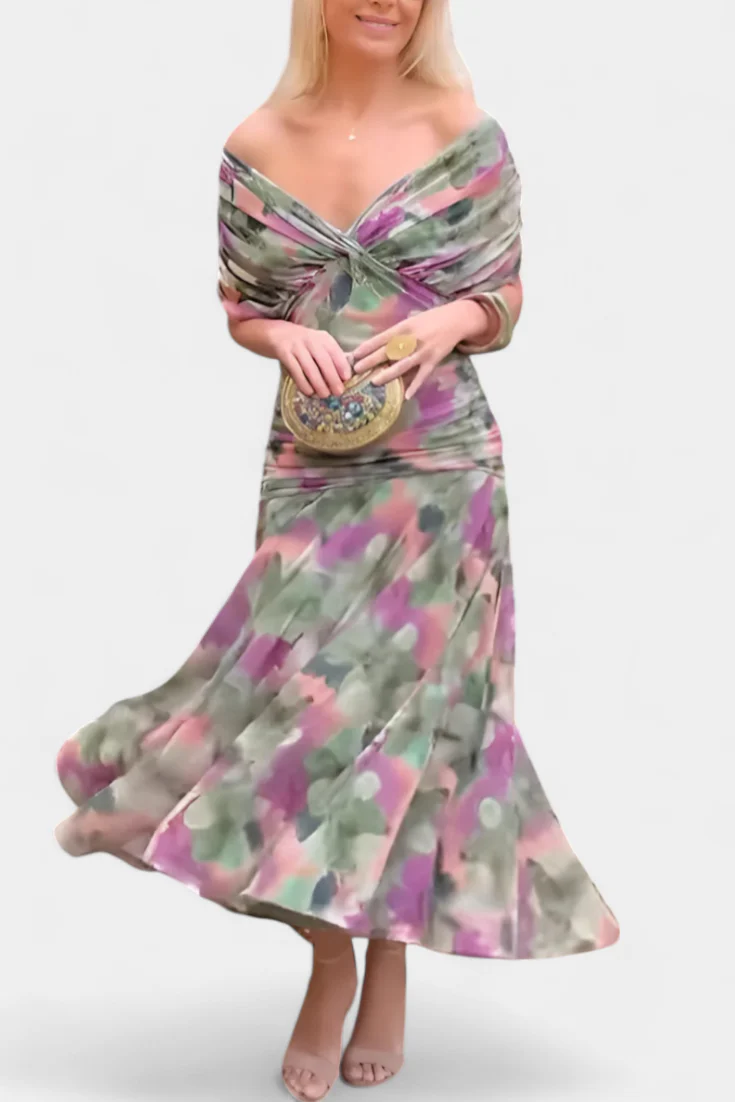 Elfriede | Damen Off-Shoulder Gerafftes Maxi Kleid - Image 13