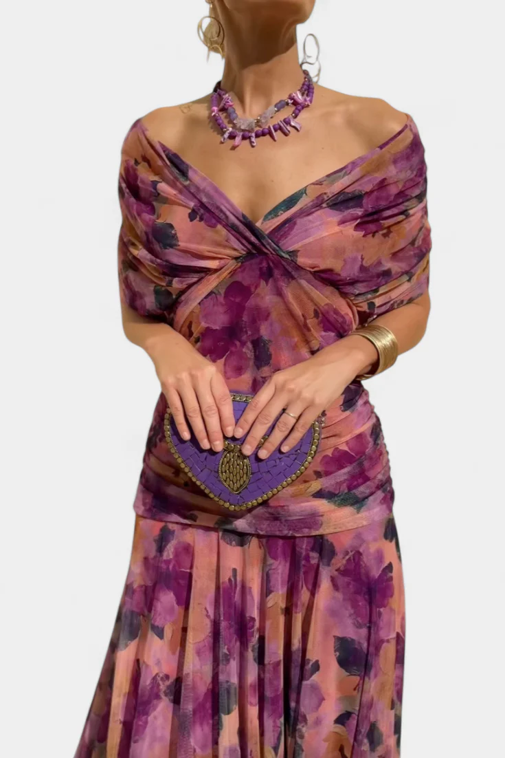 Elfriede | Damen Off-Shoulder Gerafftes Maxi Kleid - Image 14