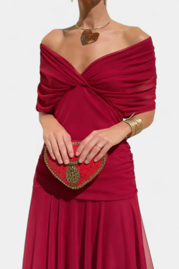 Elfriede | Damen Off-Shoulder Gerafftes Maxi Kleid - Image 16