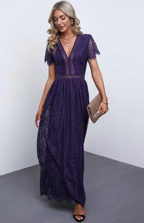 Élise Elegante Lange Kleid mit Offenen Details – Schicke Kurzarm Maxikleid