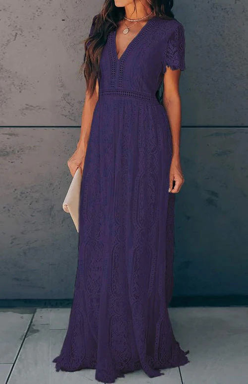 Élise Elegante Lange Kleid mit Offenen Details – Schicke Kurzarm Maxikleid - Image 10