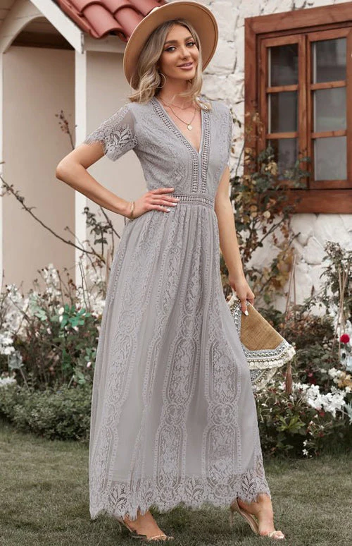 Élise Elegante Lange Kleid mit Offenen Details – Schicke Kurzarm Maxikleid - Image 12