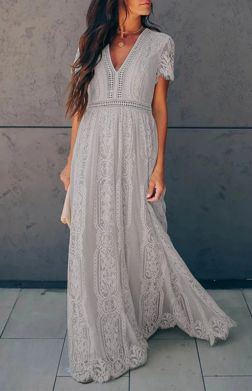 Élise Elegante Lange Kleid mit Offenen Details – Schicke Kurzarm Maxikleid - Image 13