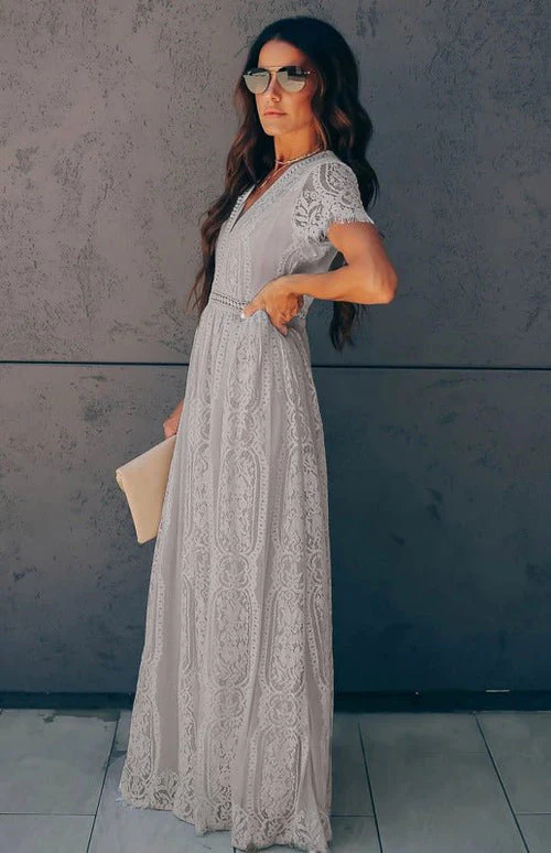 Élise Elegante Lange Kleid mit Offenen Details – Schicke Kurzarm Maxikleid - Image 14