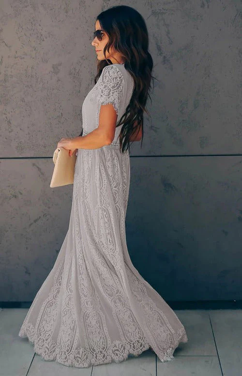 Élise Elegante Lange Kleid mit Offenen Details – Schicke Kurzarm Maxikleid - Image 15