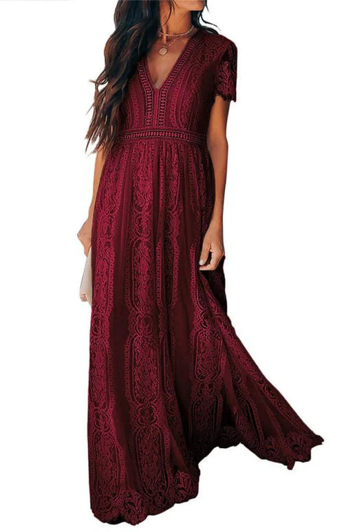 Élise Elegante Lange Kleid mit Offenen Details – Schicke Kurzarm Maxikleid - Image 16