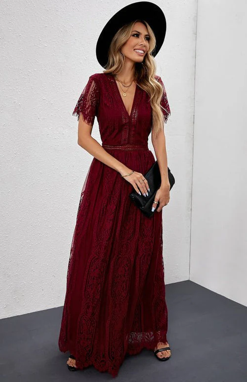 Élise Elegante Lange Kleid mit Offenen Details – Schicke Kurzarm Maxikleid - Image 17