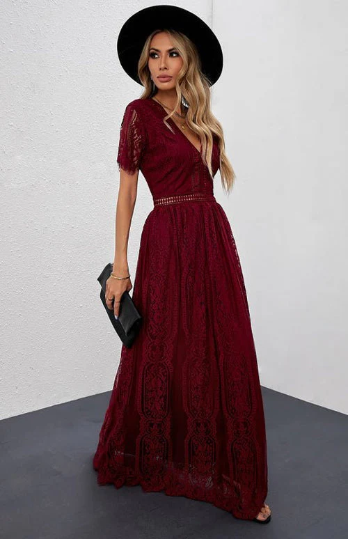 Élise Elegante Lange Kleid mit Offenen Details – Schicke Kurzarm Maxikleid - Image 18