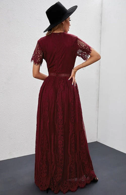 Élise Elegante Lange Kleid mit Offenen Details – Schicke Kurzarm Maxikleid - Image 19