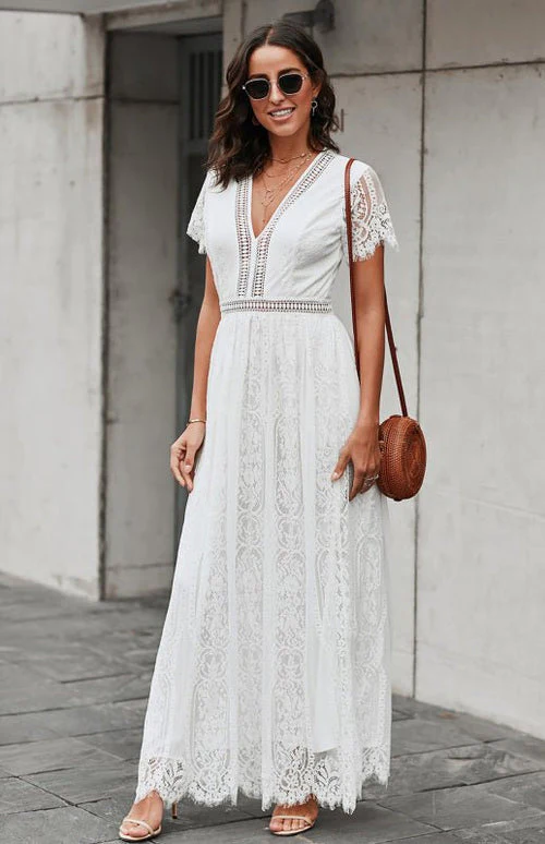 Élise Elegante Lange Kleid mit Offenen Details – Schicke Kurzarm Maxikleid - Image 20