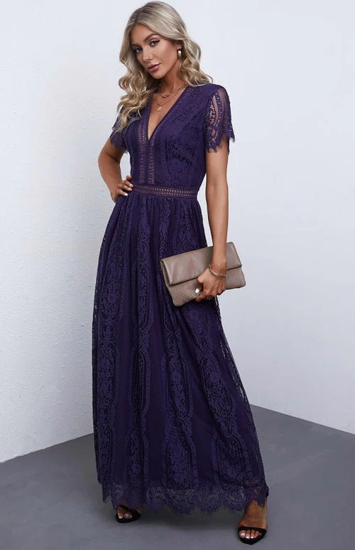 Élise Elegante Lange Kleid mit Offenen Details – Schicke Kurzarm Maxikleid - Image 22