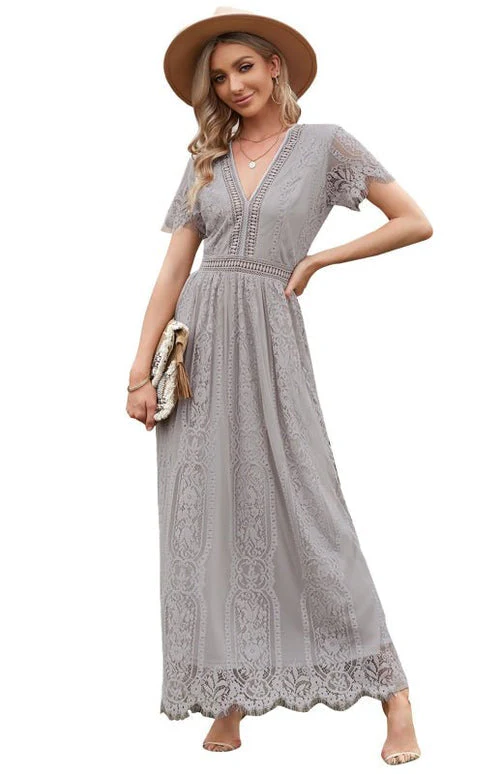Élise Elegante Lange Kleid mit Offenen Details – Schicke Kurzarm Maxikleid - Image 23
