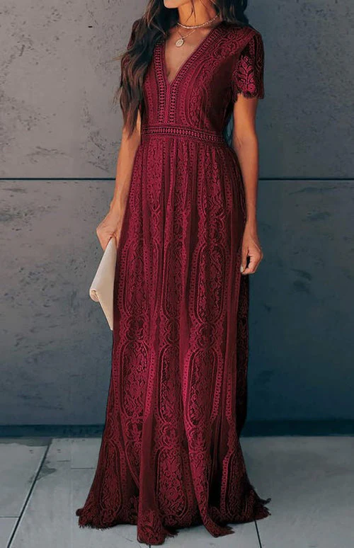 Élise Elegante Lange Kleid mit Offenen Details – Schicke Kurzarm Maxikleid - Image 24